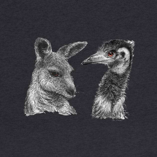 Australian Kangaroo and Emu Drawing Design - Australiana by nadyawildlife